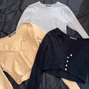 3 Glassons long sleeve crop tops